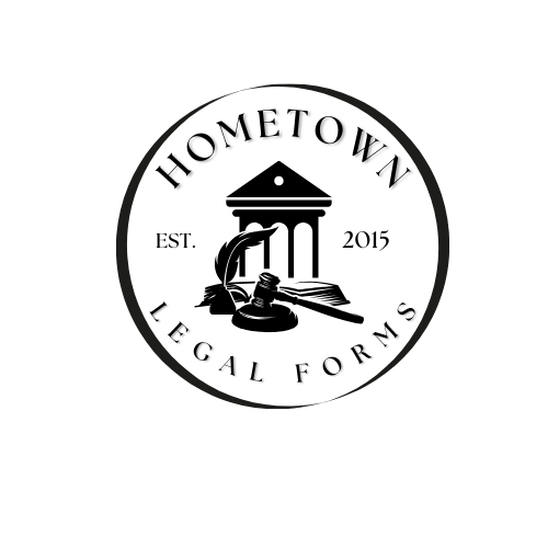 Hometown Legal Forms circle logo with stylized "HLF" initials in a black circle.