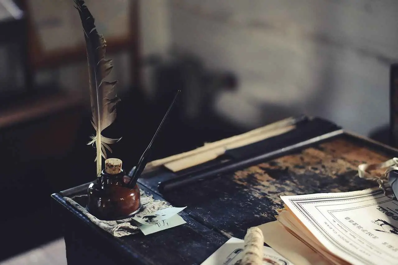 Personalized paralegal document preparation with classic writing desk and ink bottle